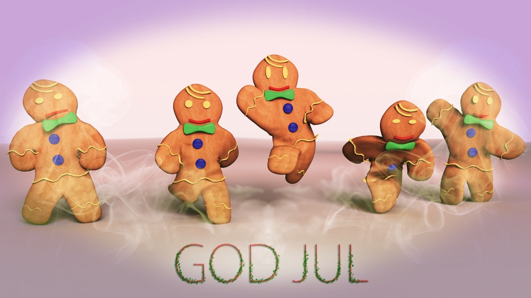 3D render of happy gingerbreads