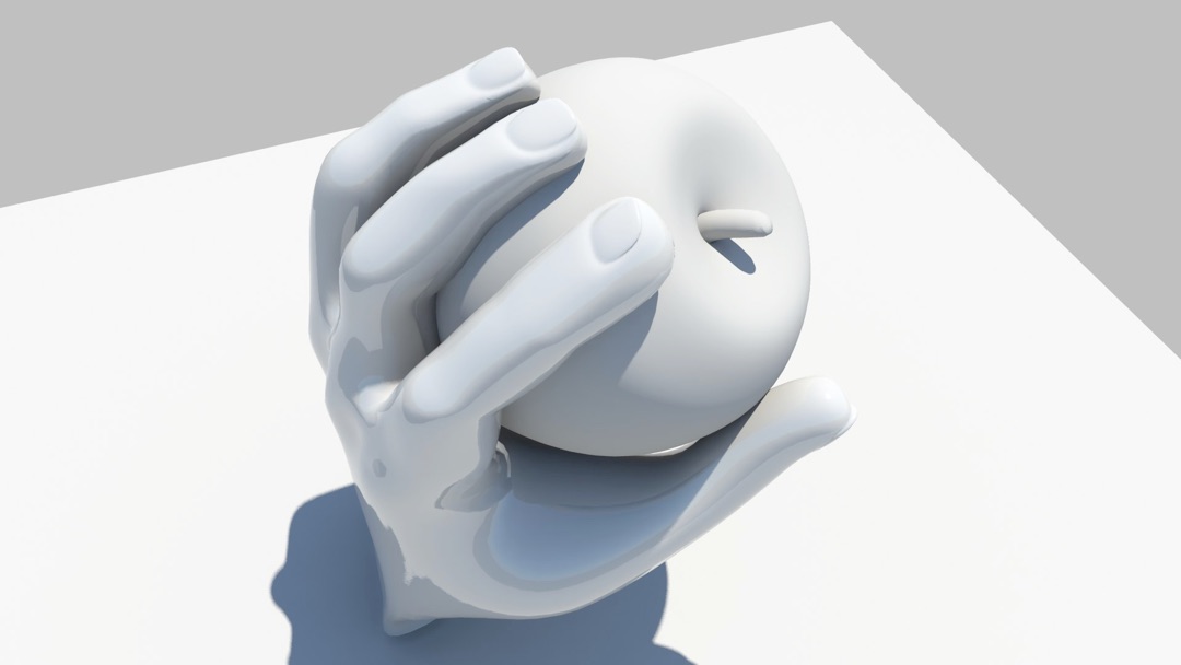 3D render of a hand holding an apple